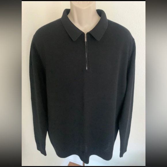 Nordstrom Mens Shop Quarter Zip Neck Long Sleeve Black Wool Sweater Top Shirt